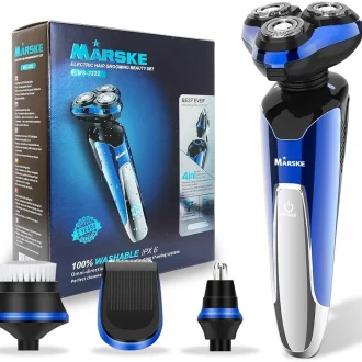 ریش تراش برقی مارسکی ریش تراش برقی چرخشی مردانه، 4 در 1 قابل شارژ، 100% ضد آب IPX6، برس پاک کننده صورت (آبی)